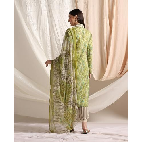 Greciilooks Womens Cotton Blend Patiala Regular Fit Kurta Set (Green, Small)