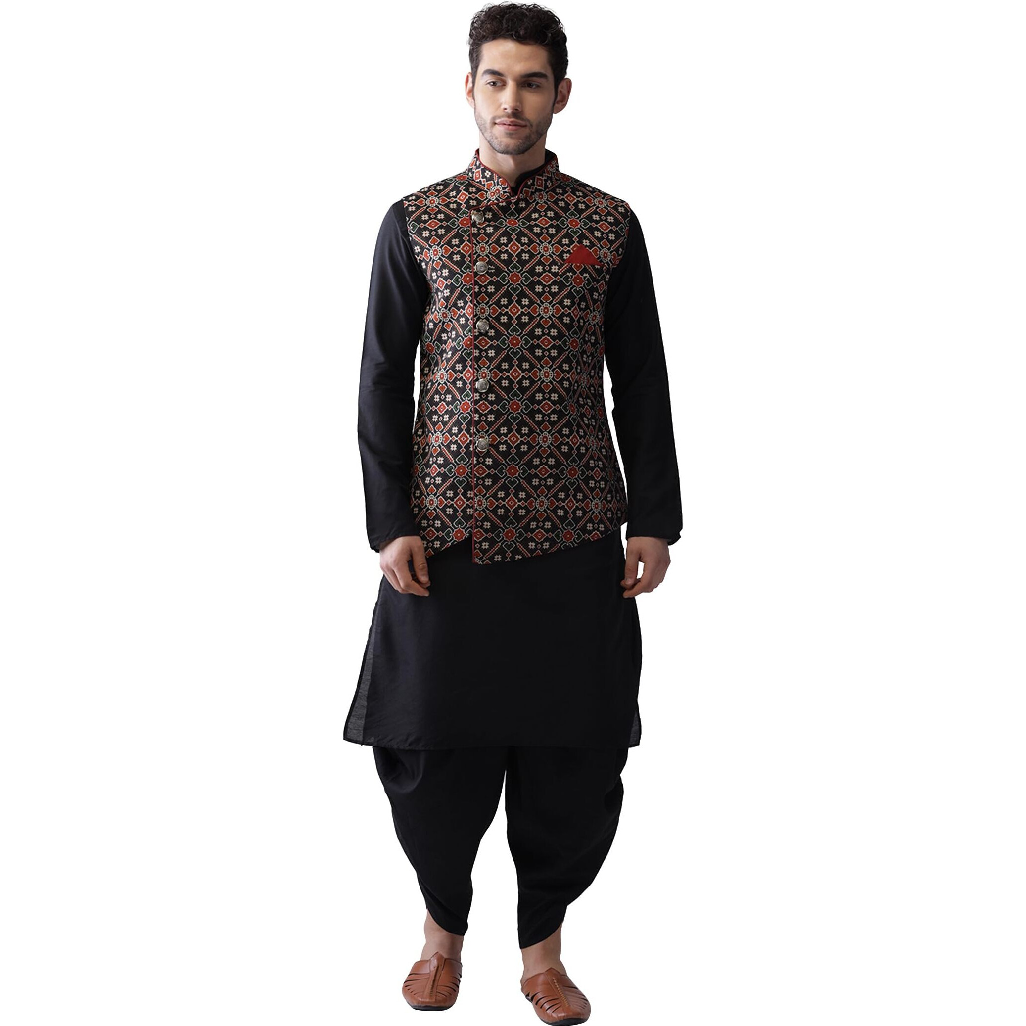 Kisah Men Multi Printed Kurta Nehru Jacket Dhoti Set | Traditional Indian Outfit For Men, 40
