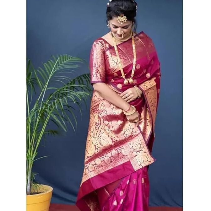 Shiv Textiles Women's Silk Woven Kanjivaram Saree(S-102-Pink)
