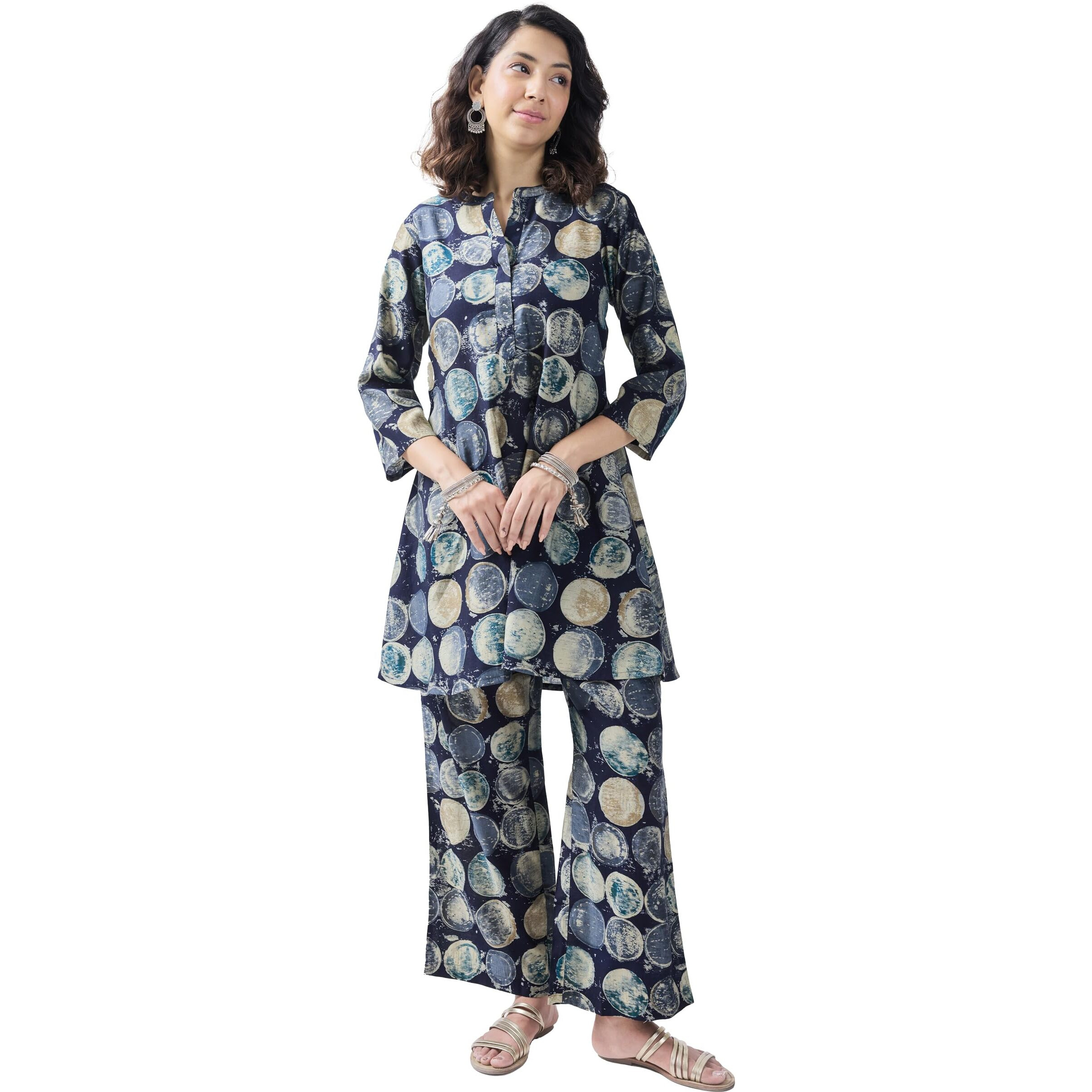Toochki Dress For Women | Women Dress | Two Piece Dress For Women | Dresses For Women | Dress For Women Stylish | Dress | Navy Blue Geometric Printed Dress | Rayon Dress (Tkcbl-Ry-324-Nb-Dr/2Xl)