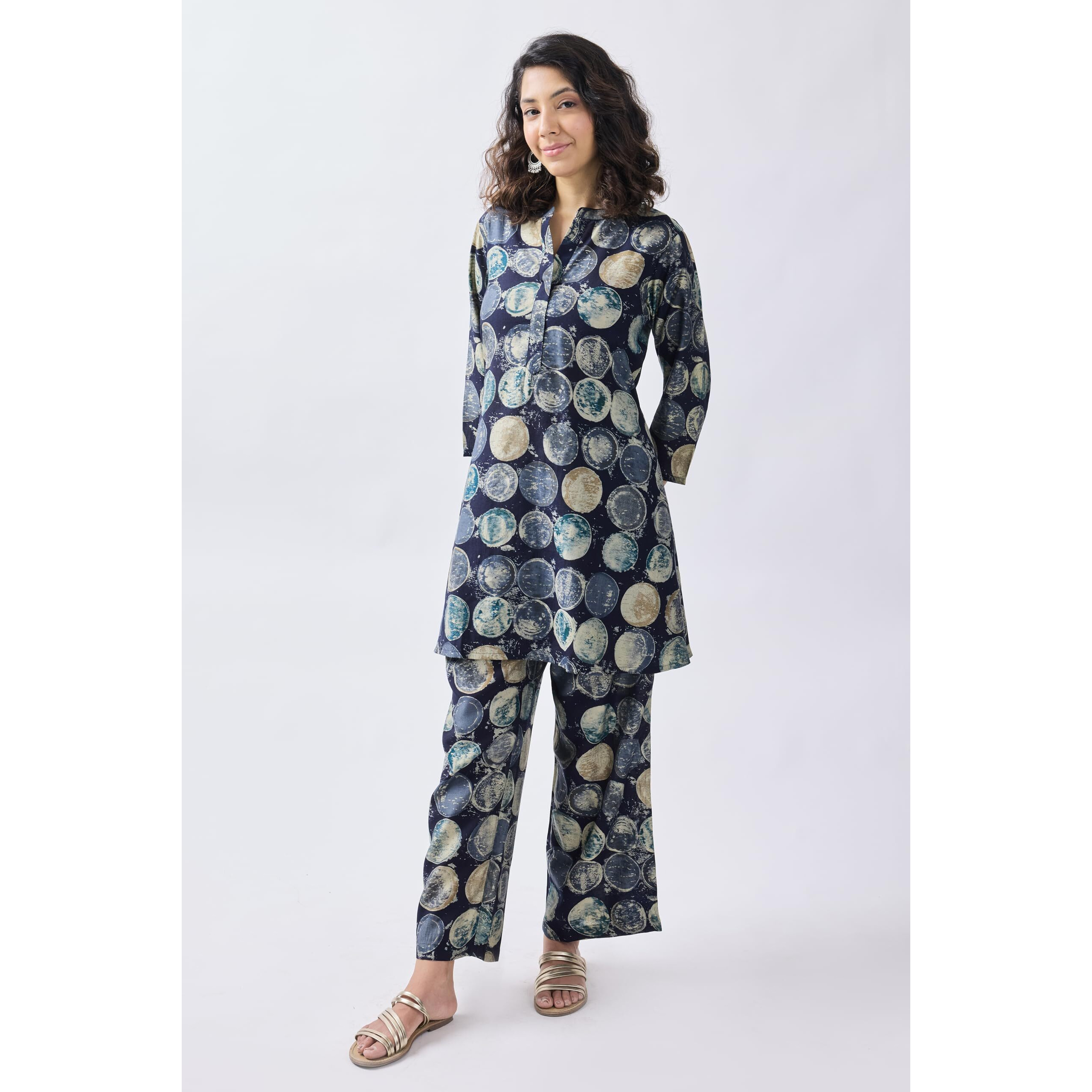 Toochki Dress For Women | Women Dress | Two Piece Dress For Women | Dresses For Women | Dress For Women Stylish | Dress | Navy Blue Geometric Printed Dress | Rayon Dress (Tkcbl-Ry-324-Nb-Dr/2Xl)