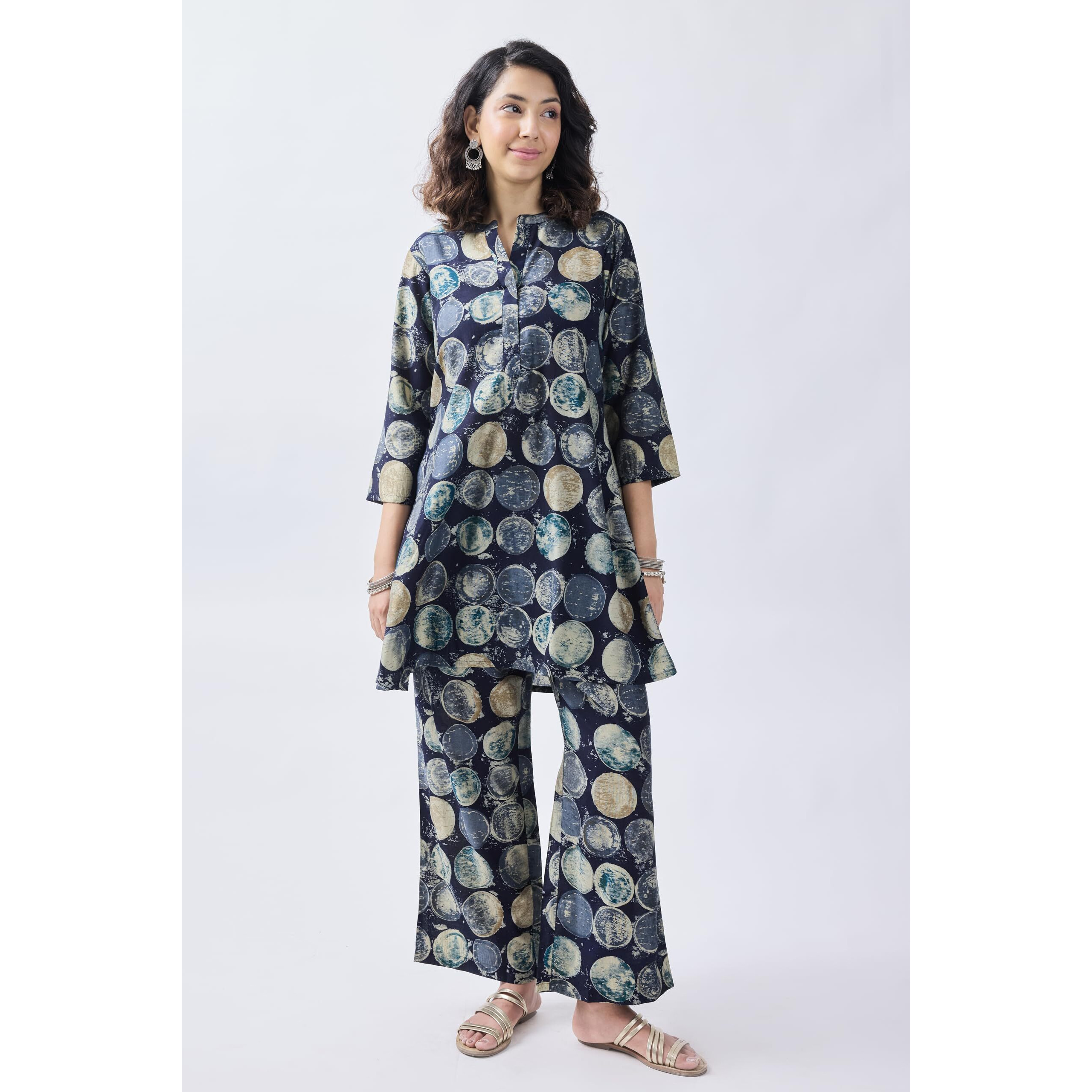 Toochki Dress For Women | Women Dress | Two Piece Dress For Women | Dresses For Women | Dress For Women Stylish | Dress | Navy Blue Geometric Printed Dress | Rayon Dress (Tkcbl-Ry-324-Nb-Dr/2Xl)
