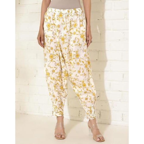 Fabindia White Cotton Hand Block Printed Salwar