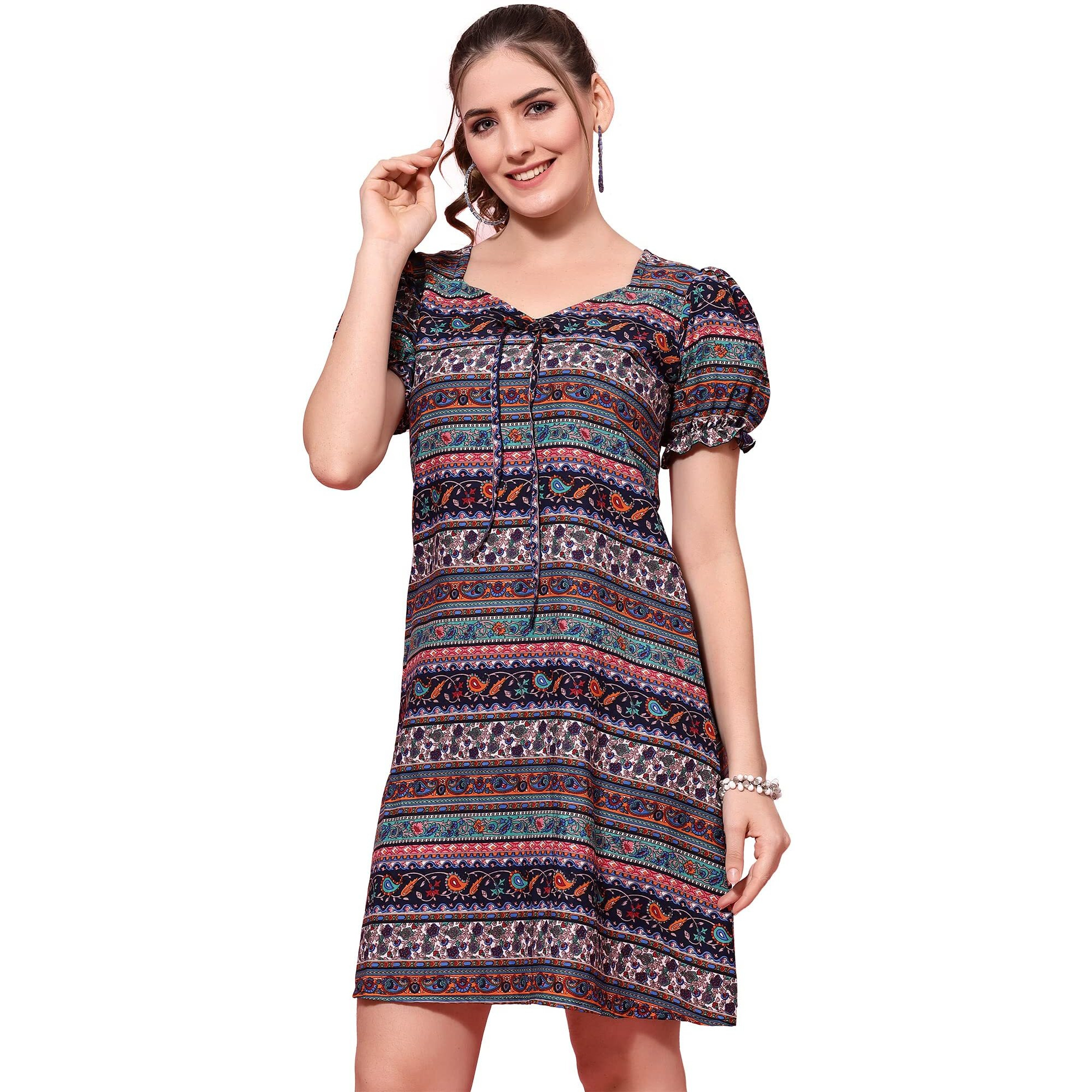 Oomph Dress For Women Stylish| Summer Vacation Style |Floral Print Puff Sleeve Dress | Lightweight Flared Maxi For Casual & Holiday Wear