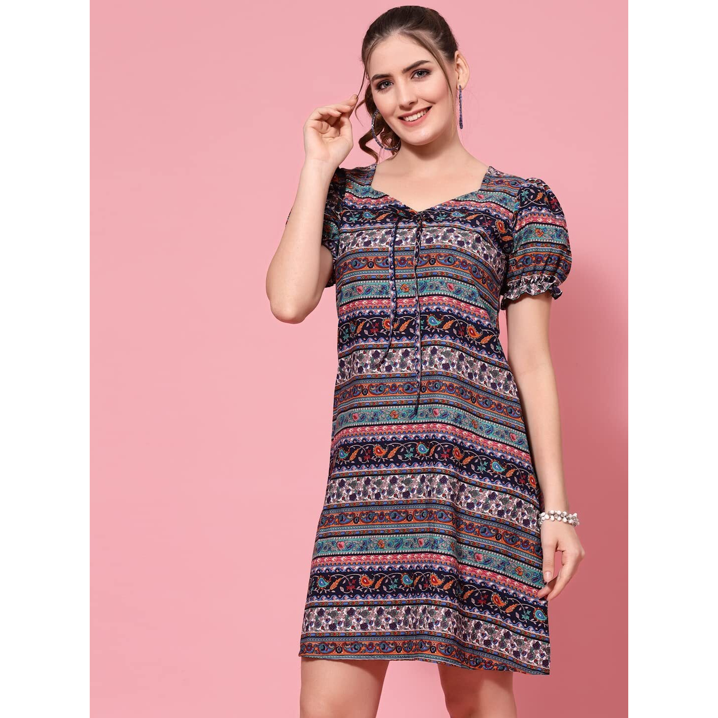 Oomph Dress For Women Stylish| Summer Vacation Style |Floral Print Puff Sleeve Dress | Lightweight Flared Maxi For Casual & Holiday Wear