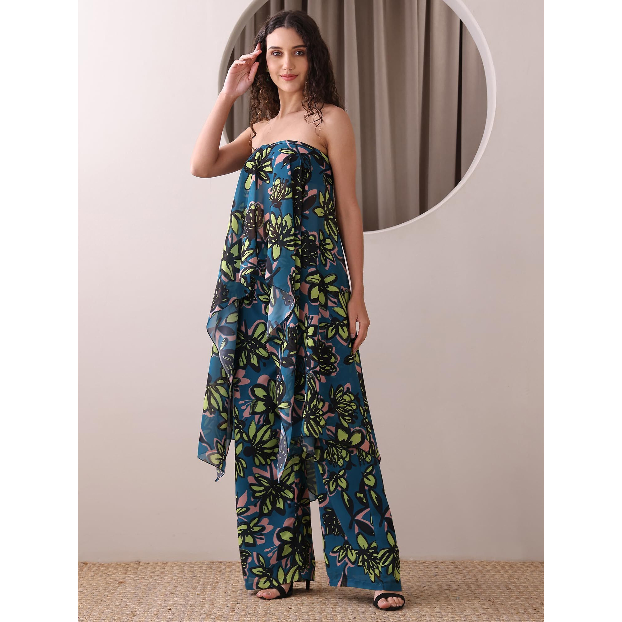 Purvaja Womens Maxi Co-Ords (Razy-005_Teal_Large)