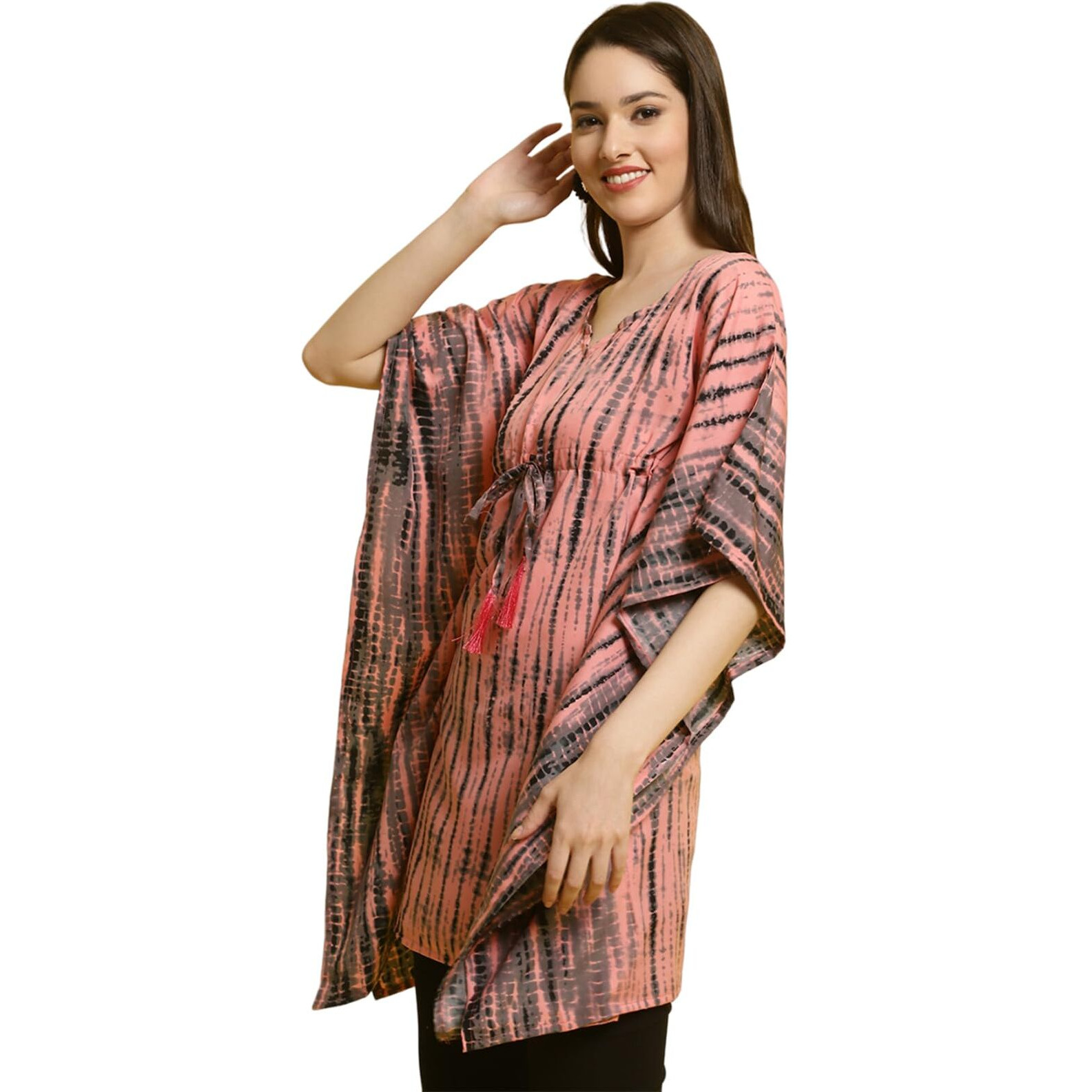 Preneum Women's Tie-Dye Regular Fit Kaftan (Kft-18_S_Peach S)