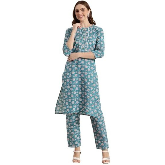 Shiv Textiles Women's Pure Cotton Printed Kurta Set For Women. (St-Kp-214-Blue-S)