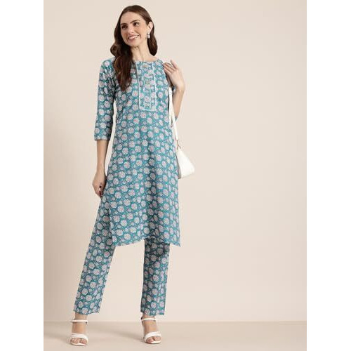 Shiv Textiles Women's Pure Cotton Printed Kurta Set For Women. (St-Kp-214-Blue-S)