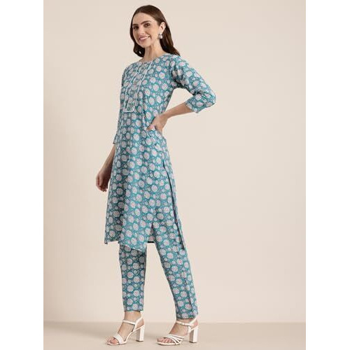 Shiv Textiles Women's Pure Cotton Printed Kurta Set For Women. (St-Kp-214-Blue-S)