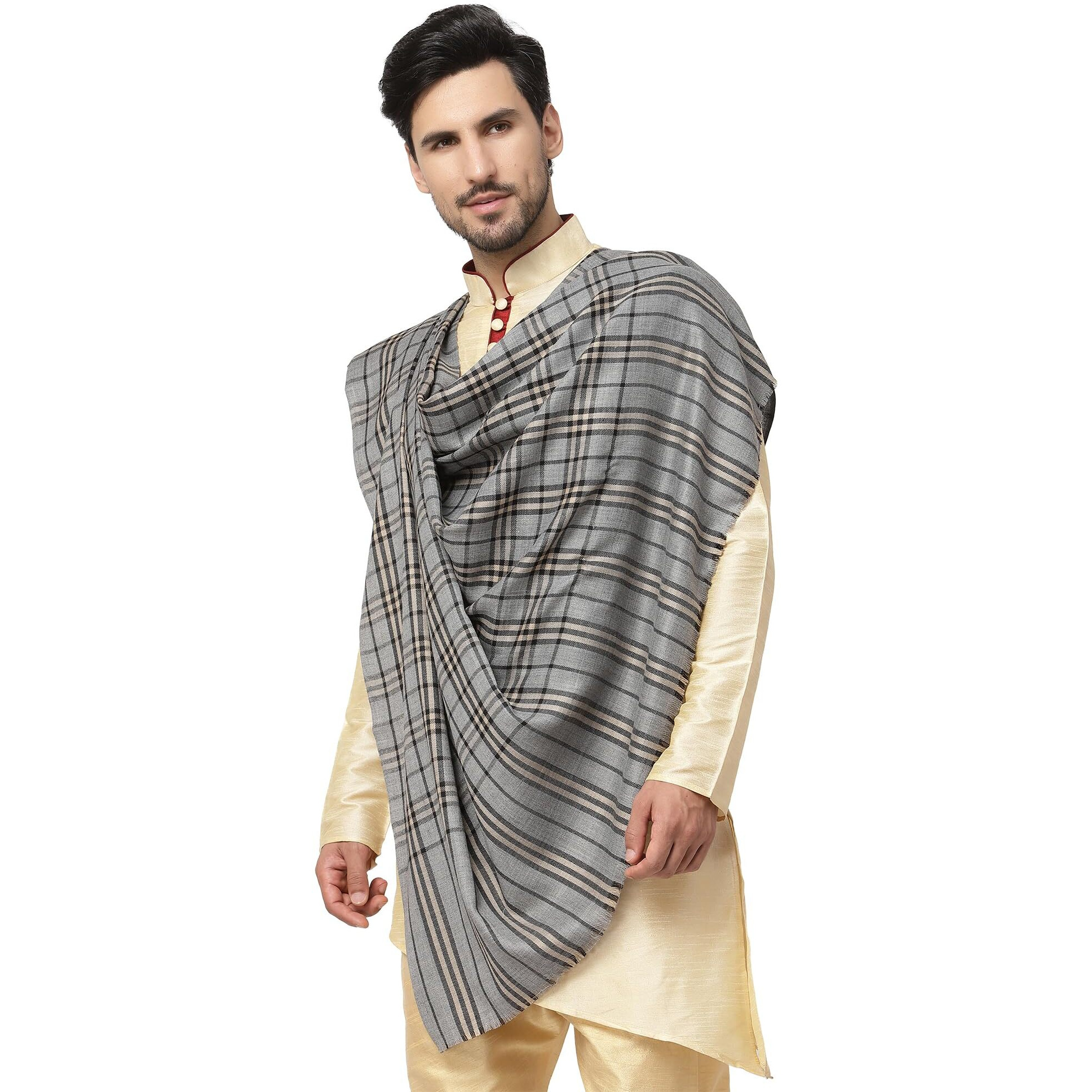 Weavers Villa Men's Woolen Lohi/Shawl (Ms-Checks, Grey), 125Cm X 250Cm