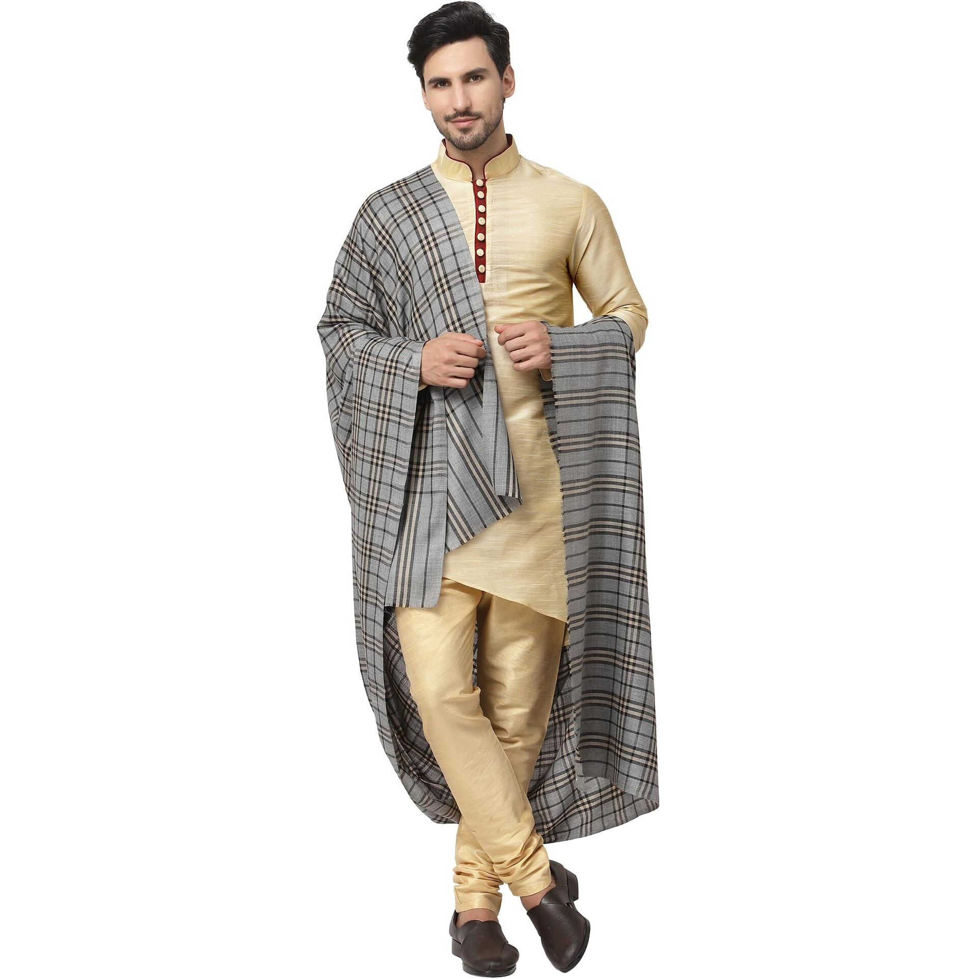 Weavers Villa Men's Woolen Lohi/Shawl (Ms-Checks, Grey), 125Cm X 250Cm