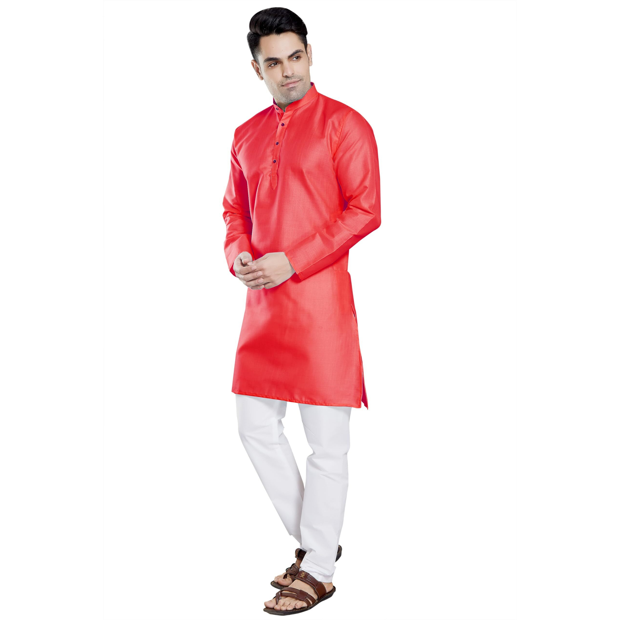 Divisive Men's Plain Cotton Blend Linen Slim Fit Kurta Pyjama Set (Dkrt59_Xxl_Gajri)