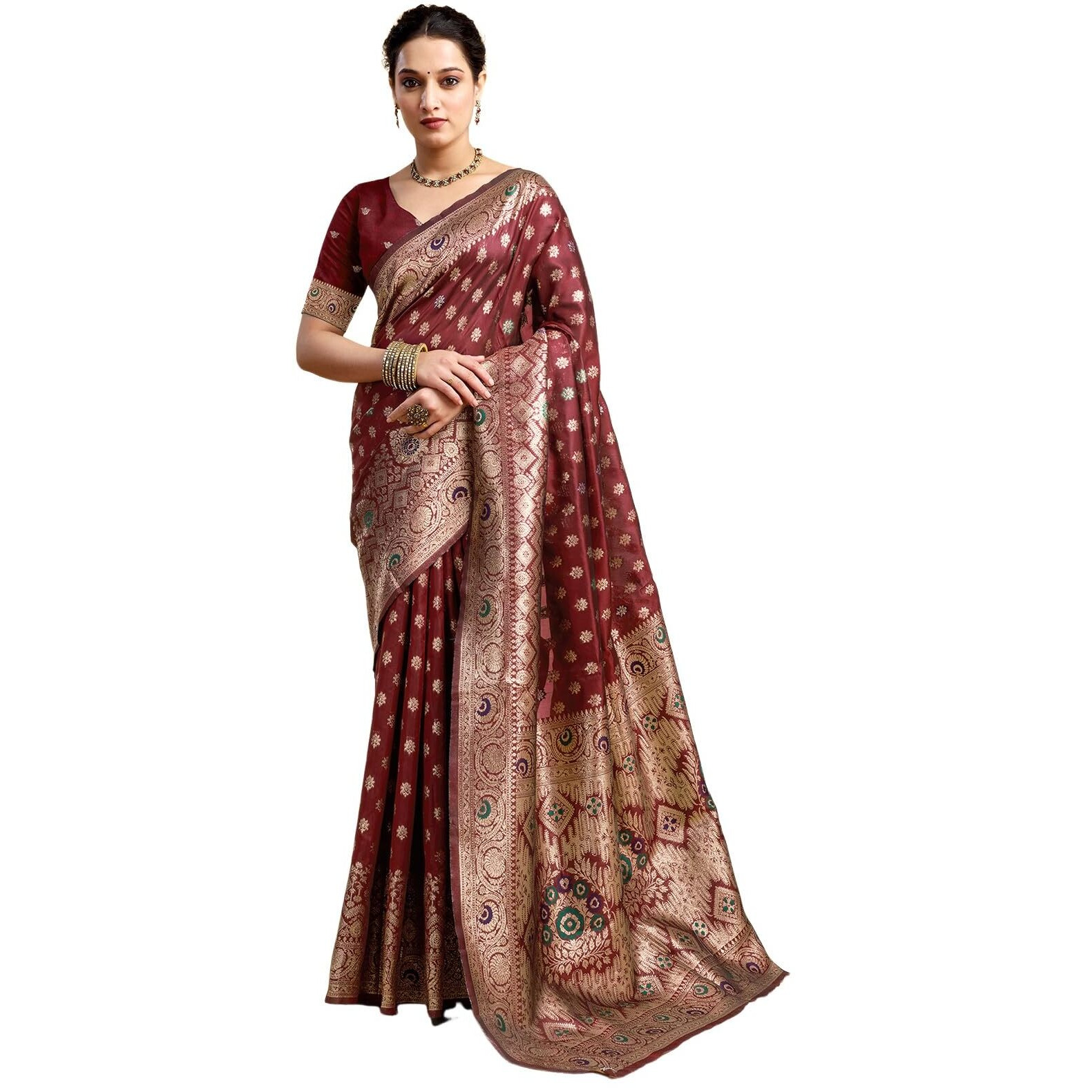 Satrani Women's Banarasi Silk Weaving Saree With Unstitched Blouse Piece (4208S852N_Maroon)