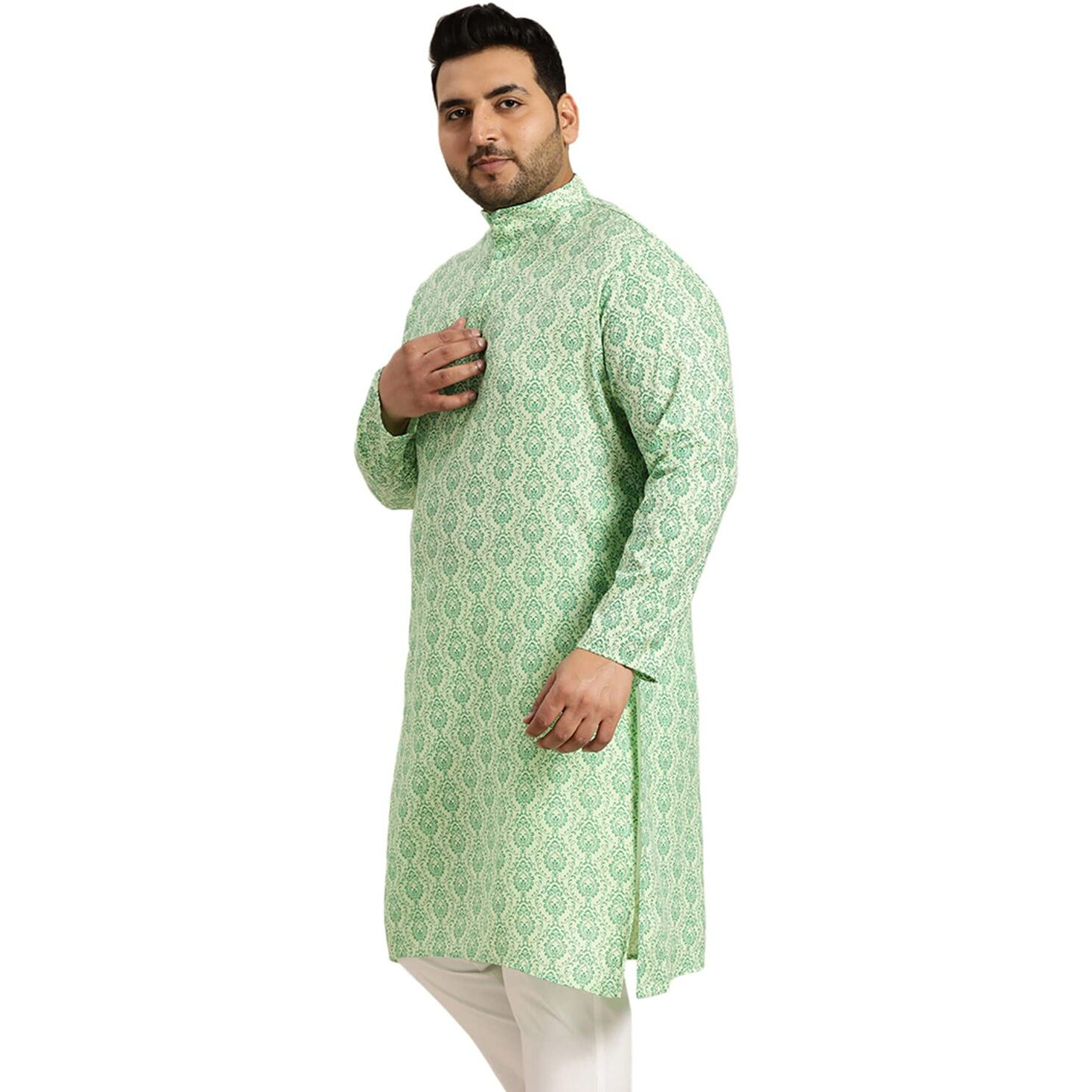 Sojanya Plus (Since 1958) Men's Cotton Blend Pista Green Printed Only Long Kurta