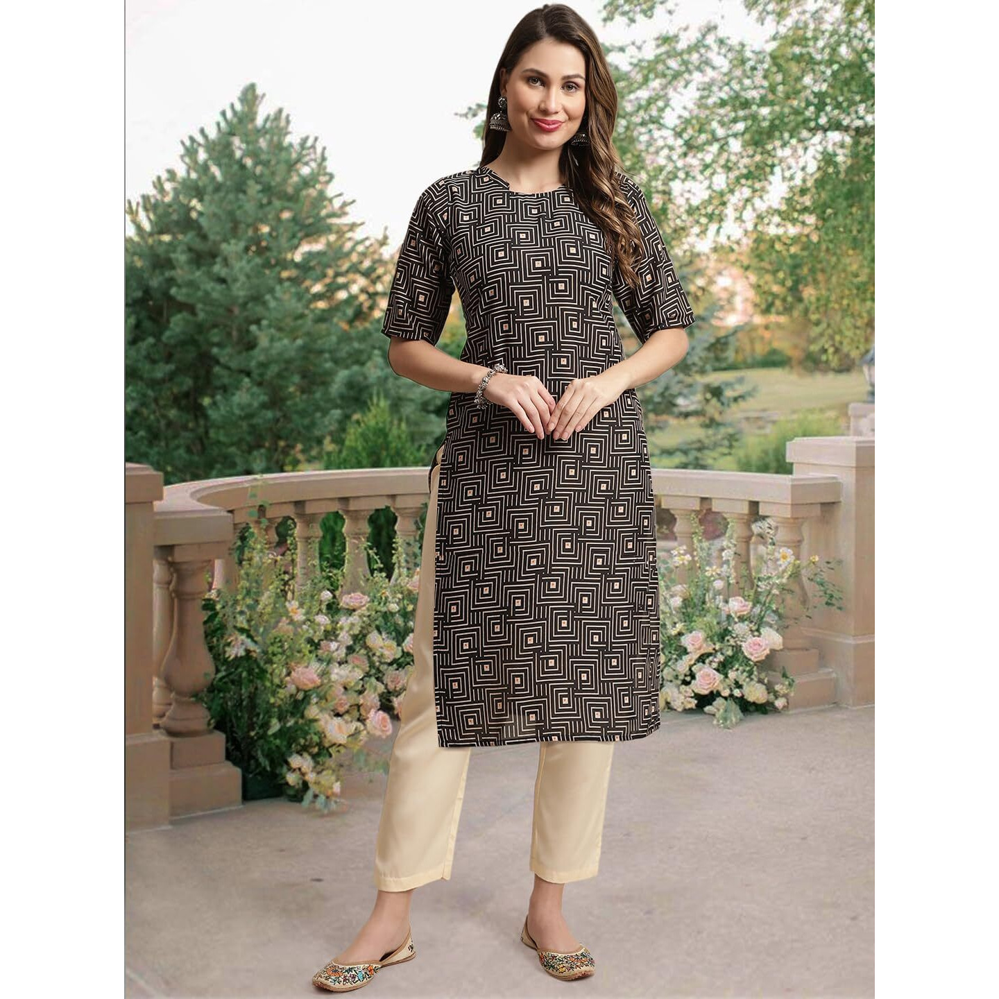 Tee Projekt Crepe Printed Kurti & Pant Set For Women Ethnic Wear Casual Wear Kurta Set