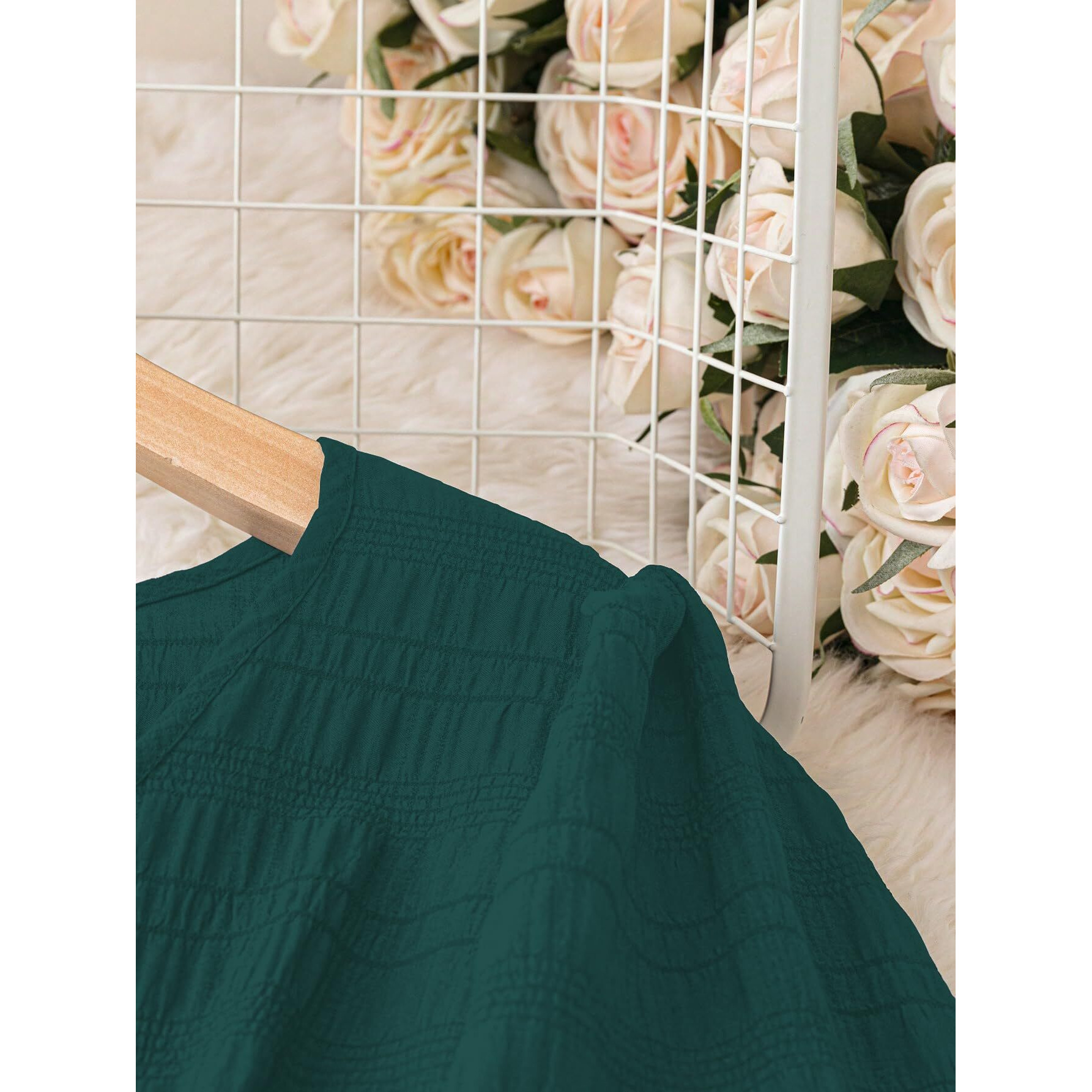 Shasmi Womens & Girls Teal Dress For Women Midi, One Piece Dress For Womens Casual Dress, Solid Textured Lantern Sleeve Tie Front V Neck Midi Dress (Dress 123 Teal Blue-L)