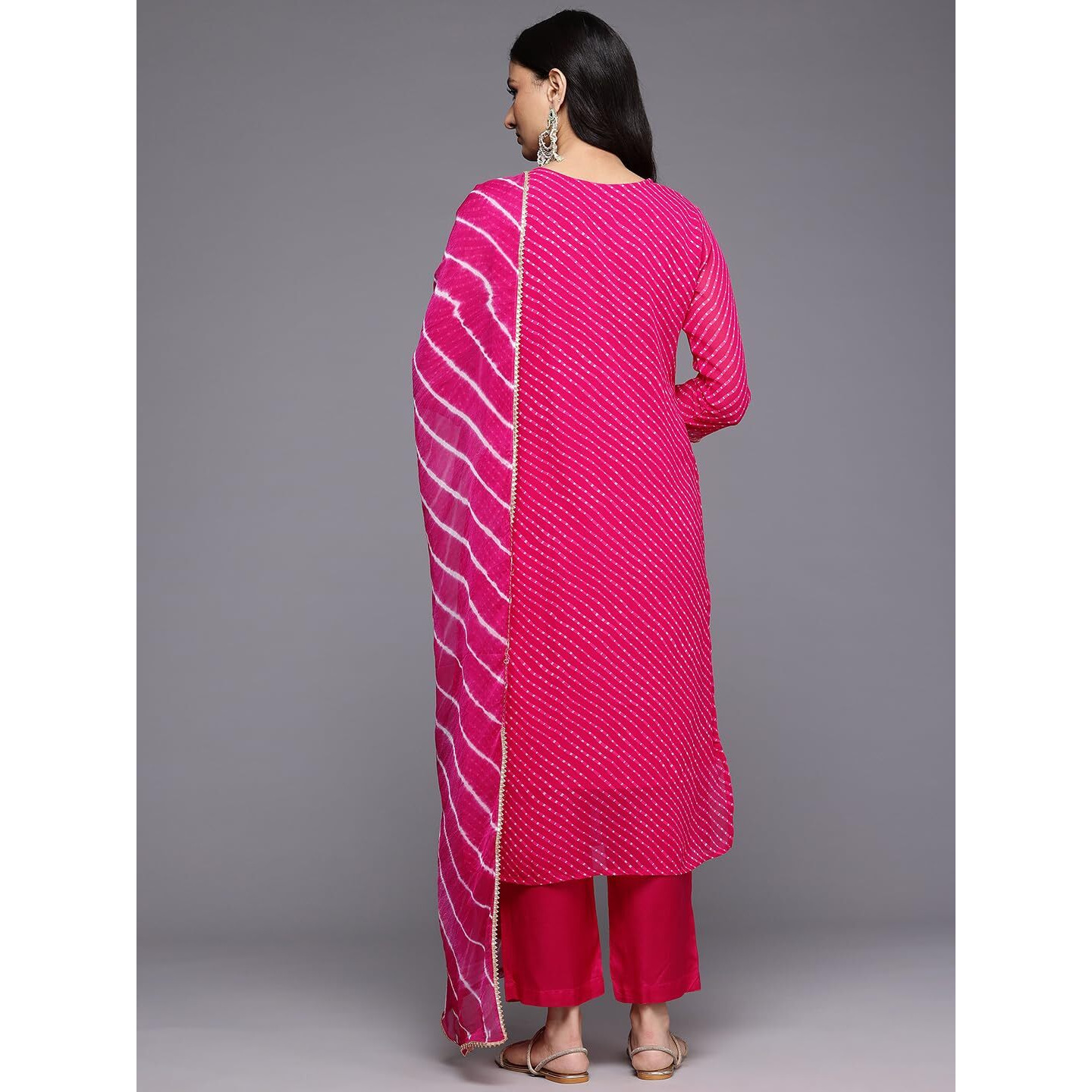 Varanga Women's Pink Bandhani Zari And Sequins Embroidered Kurta Set With Dupatta
