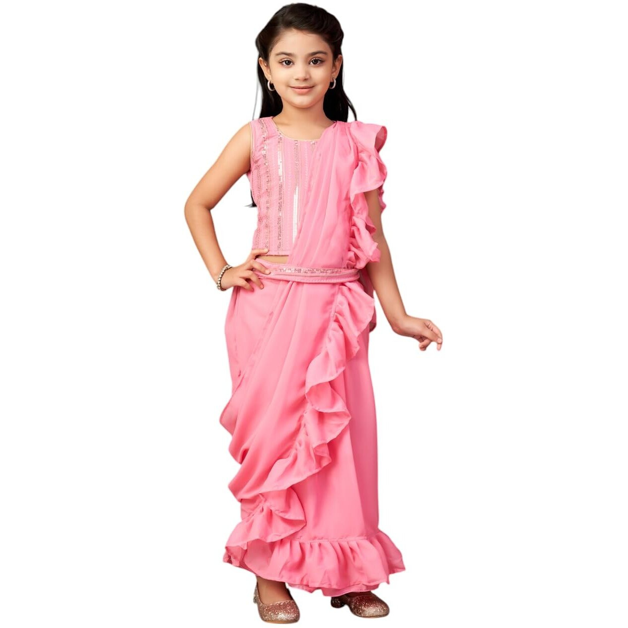 Aarika Girls Ethnic Wear Pink Colour Sequin Embroidery Georgette Lehenga Choli Set With Attached Dupatta-4-13 Years (Lch-Shm-5018)