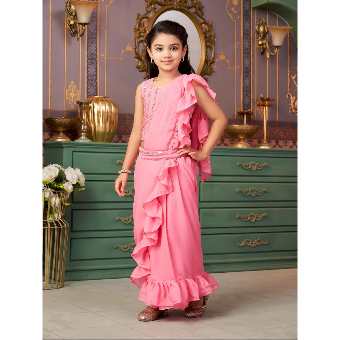 Aarika Girls Ethnic Wear Pink Colour Sequin Embroidery Georgette Lehenga Choli Set With Attached Dupatta-4-13 Years (Lch-Shm-5018)