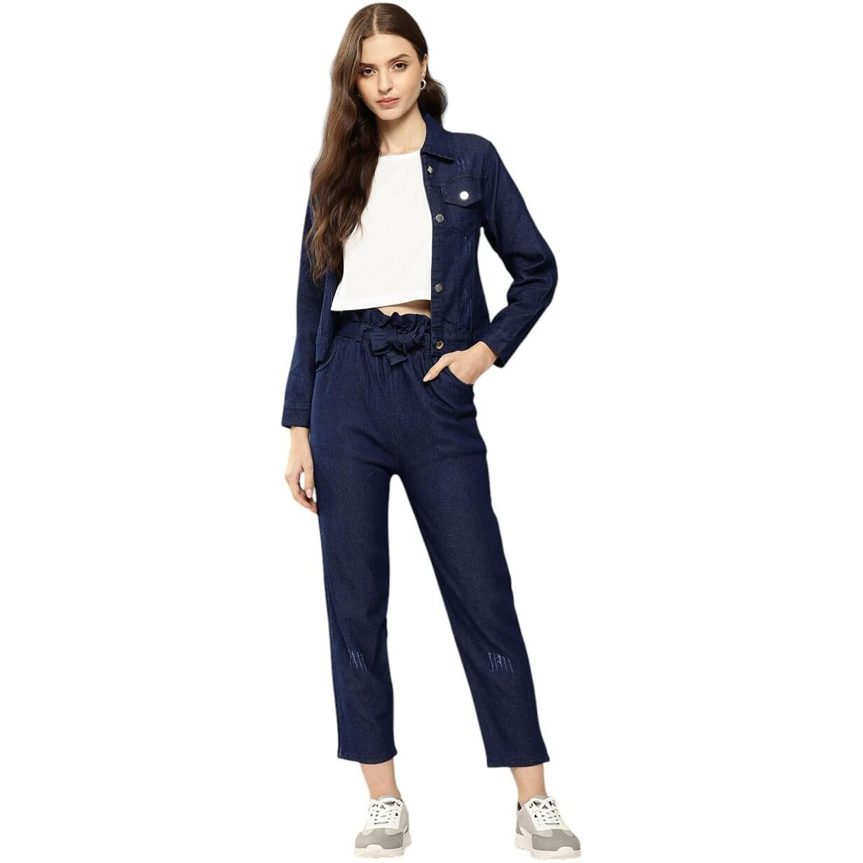 Aarika Womens Casual Wear Navy Blue Colour Solid Denim Co-Ord Set (S-L)