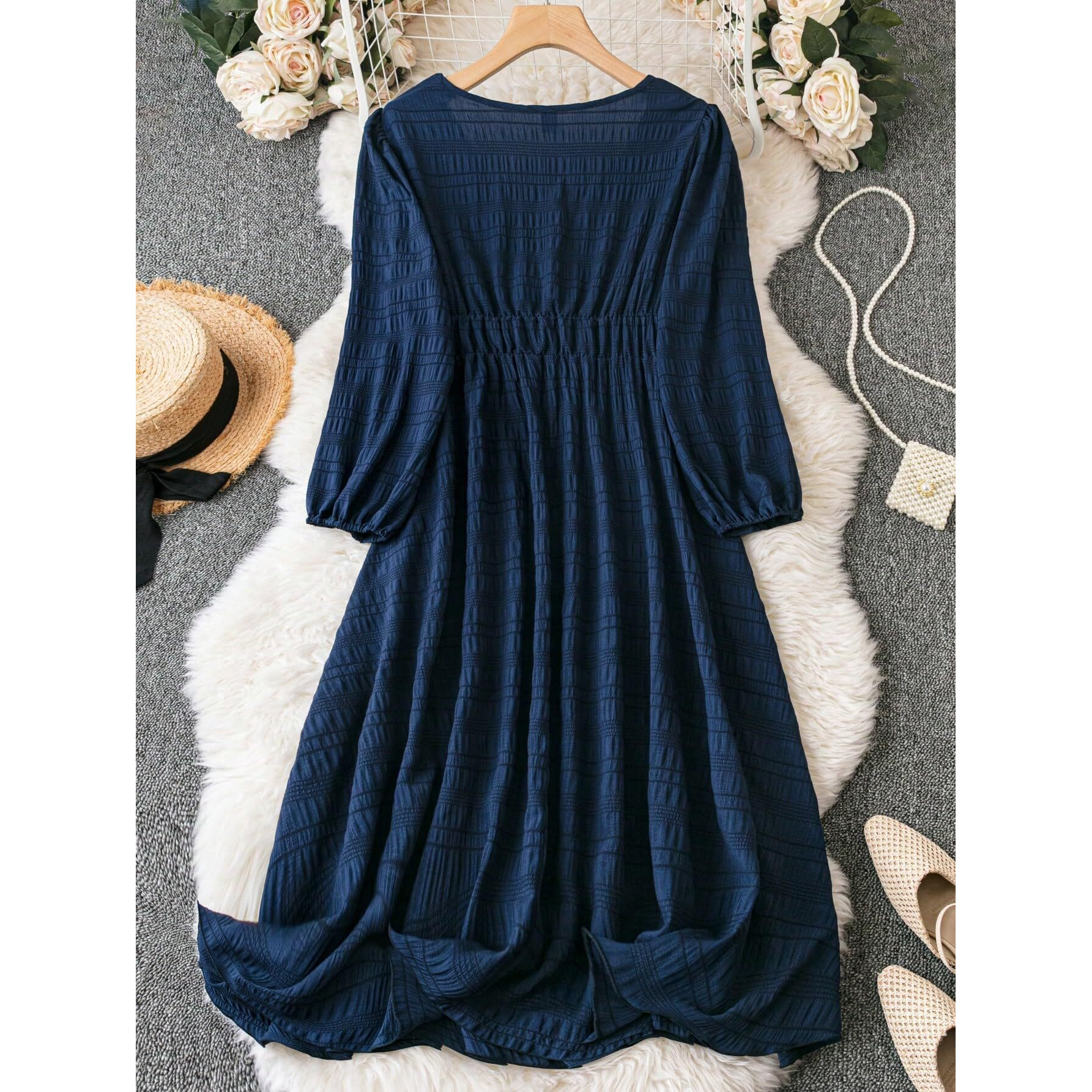 Shasmi Polyester A-Line Midi Dresses One Piece For Womens Casual Dress_Navy Blue