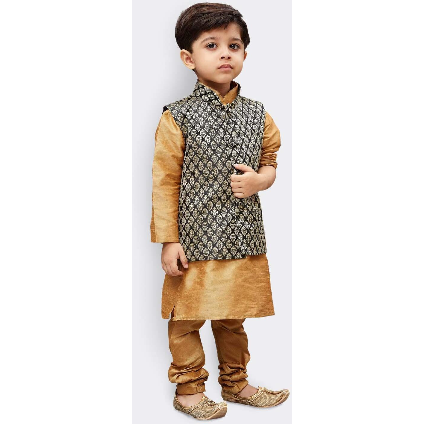 Jbn Creation Boys' Rose Gold Silk Blend Kurta, Ethnic Jacket And Pyjama Set_Vasbjbl005Nbkrg001Nprg_16