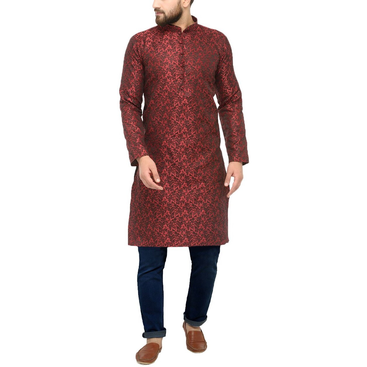Jompers Men's Silk & Cotton Regular Kurta (Ko_517Maroon_M_Maroon_Medium)