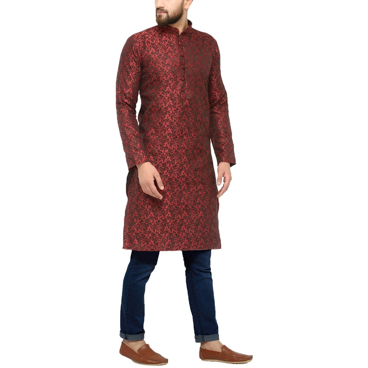 Jompers Men's Silk & Cotton Regular Kurta (Ko_517Maroon_M_Maroon_Medium)