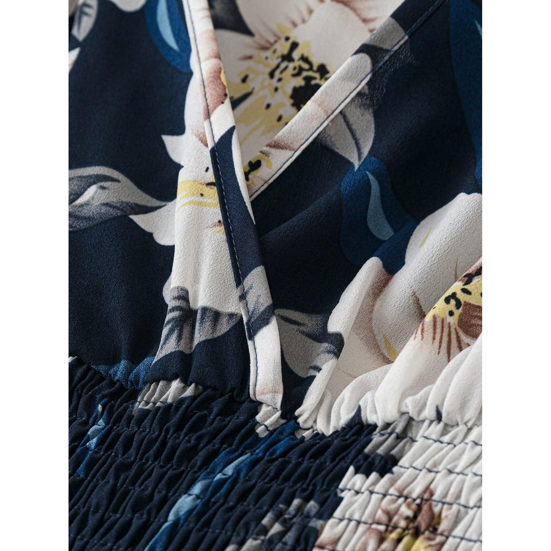 Shasmi Womens & Girls N Blue Floral Print V-Neck Waist-Cinched Dress For Women Midi | One Piece Dress For Women | Beach Dress For Women (Dress 134 N Blue-M)