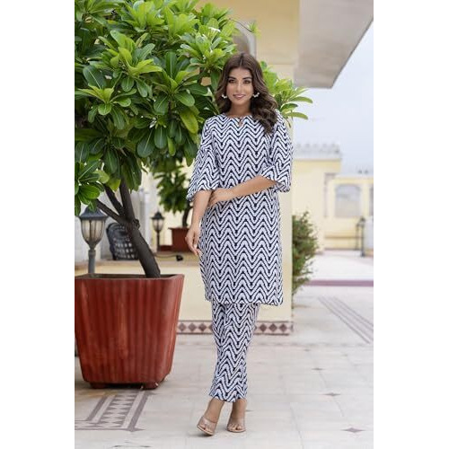 Lookmark Women's Printed Cotton Blend Straight Kurta Pant Set - Elegant Ethnic Wear Ensemble For Modern Women, Perfect For Any Occasion (Az-Lm-P1-Ks2117-Xl) Grey