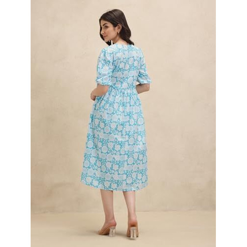 Leriya Fashion Women's Rayon Casual Below The Knee Western Dress (Lf-Wd1193-01_Blue