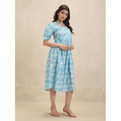 Leriya Fashion Women's Rayon Casual Below The Knee Western Dress (Lf-Wd1193-01_Blue