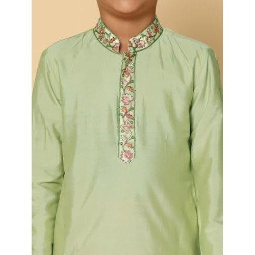 Kisah Kid's Cotton Full Sleeves Regular Fit Knee Length Embellished Green Kurta (5-6Y)