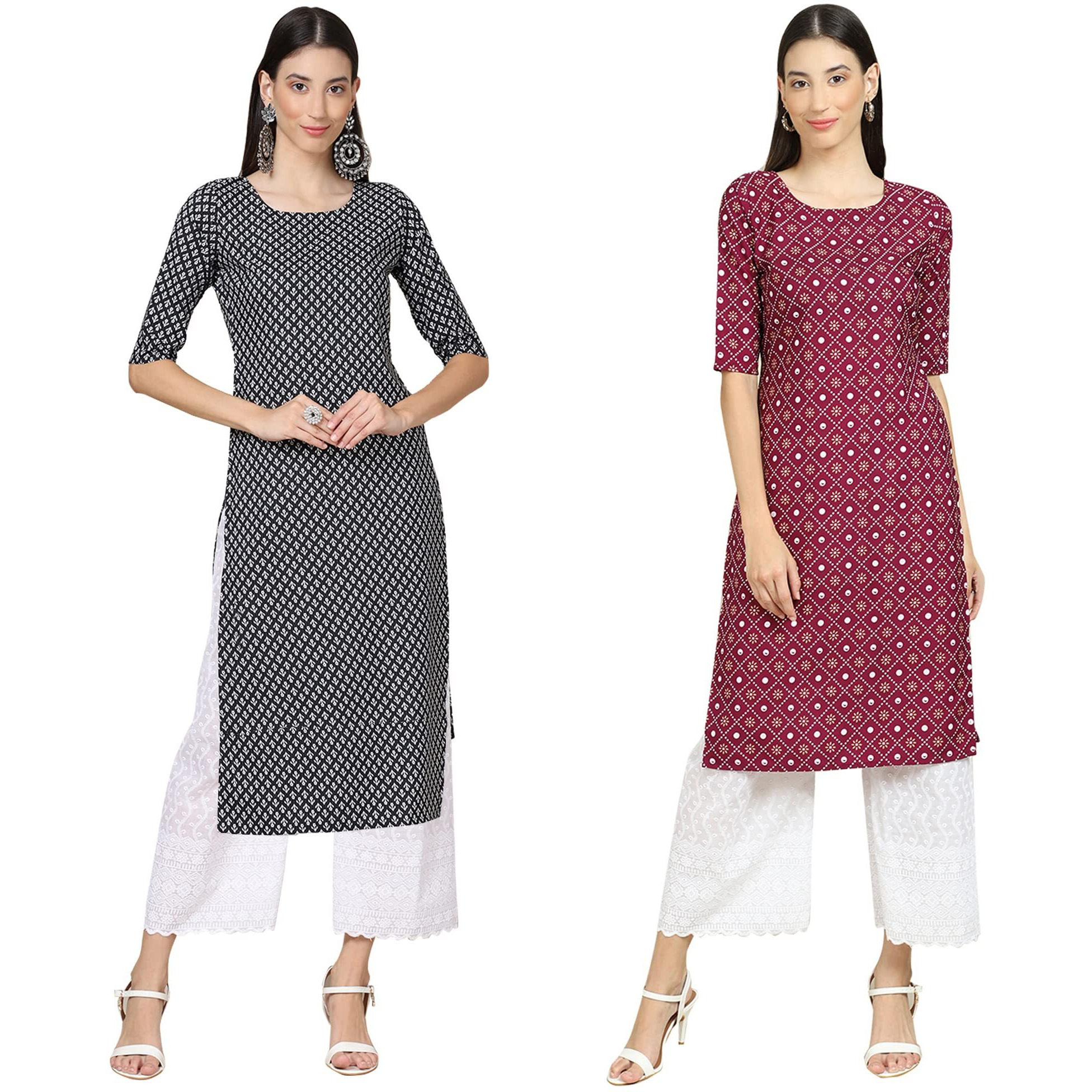 Pinkmint Womens Crepe Digital Print Straight Kurta Pack Of 2 [C-349-355_Xl]