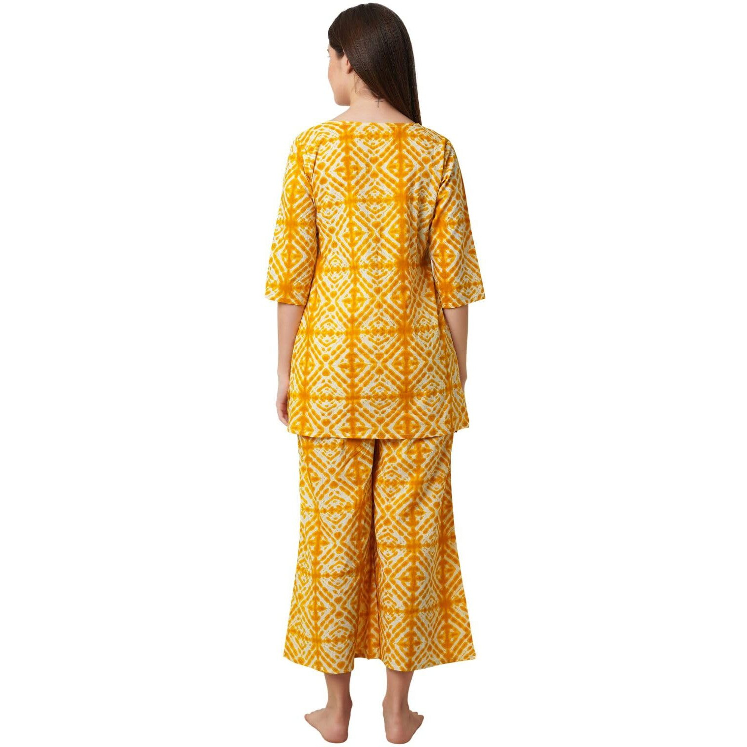 Rytras Womens Pure Cotton Printed Kurta Set With Palazzo Pants - Ethnic Wear(Ryt624,S) Yellow