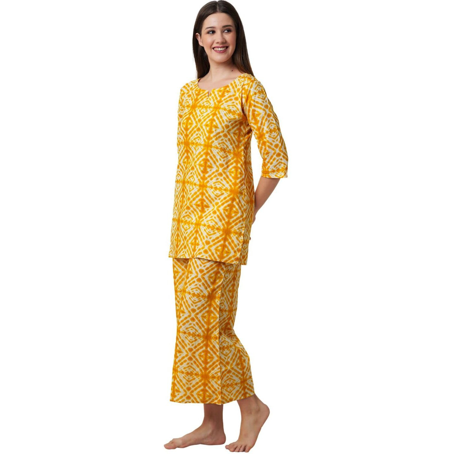 Rytras Womens Pure Cotton Printed Kurta Set With Palazzo Pants - Ethnic Wear(Ryt624,S) Yellow