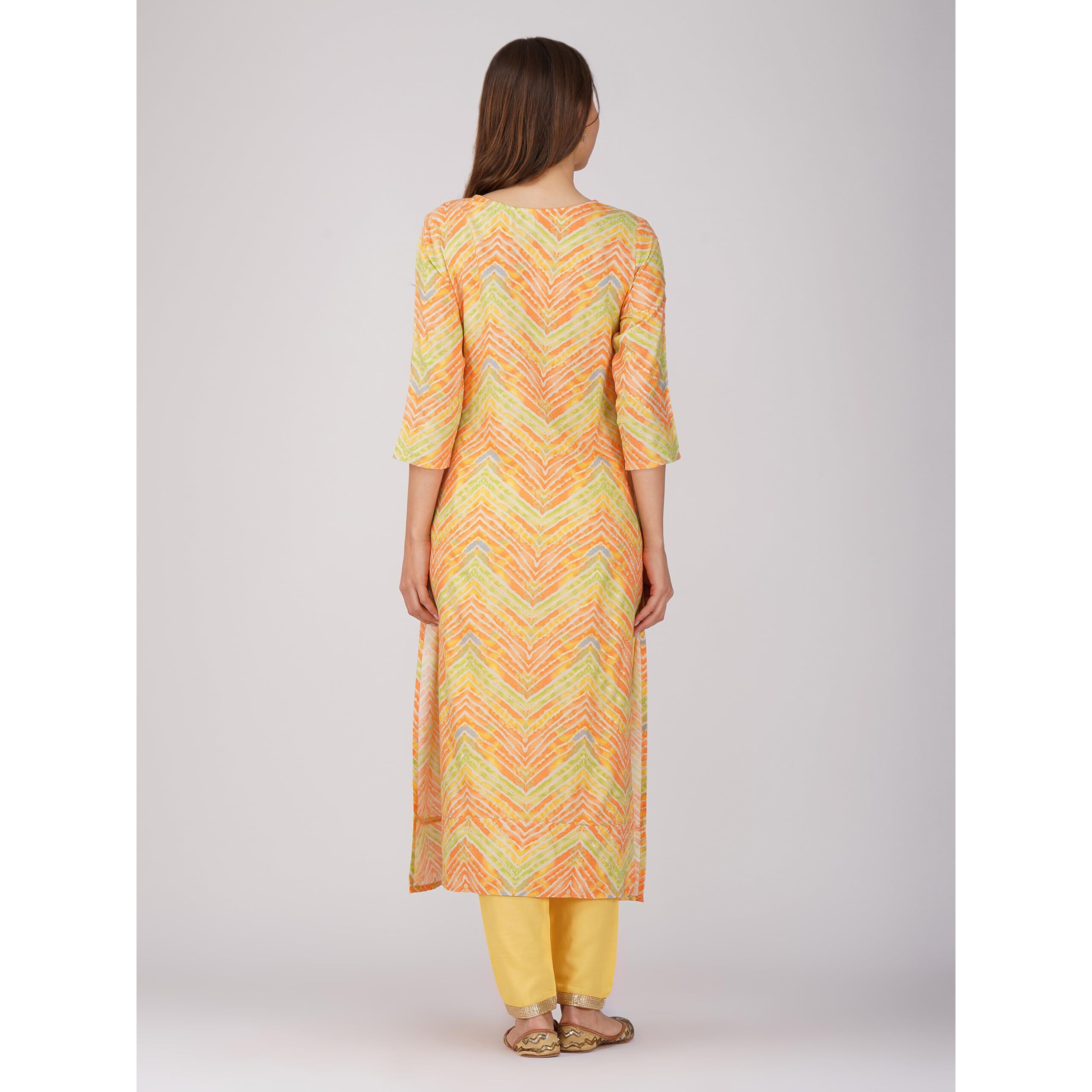 Rytras Womens Foil Printed Straight Kurta(Ryt557,Orange,Xxl)