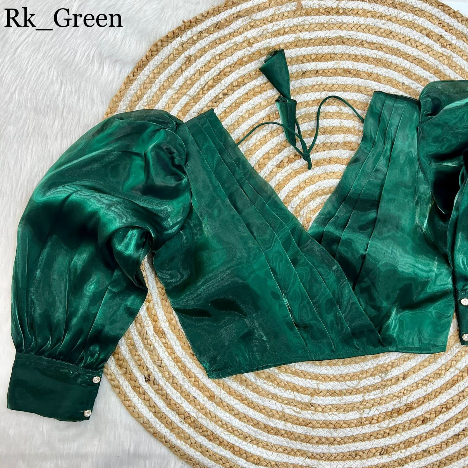 Pujia Mills Zimmi Choo Full Balloon Sleeve Pann Neck Trendy Blouse (Balloon Green 38)