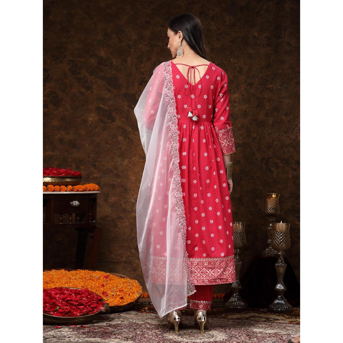 Stylum Womens Blue Printed & Embroidered Rayon Anarkali Kurta Pant Dupatta Set (Kpdpinkpablo44_Pink, Xxl)