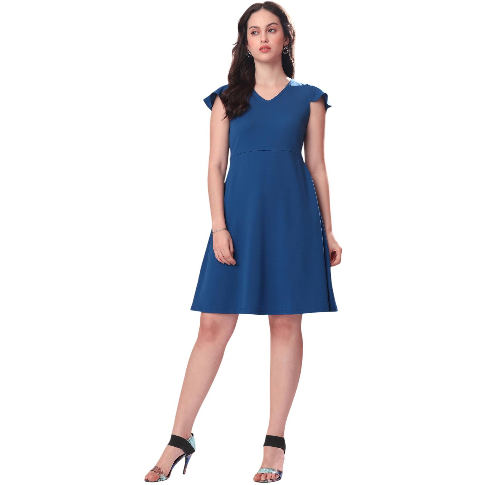 Purvaja Womens Fit & Flare Mini Dress (Bely-028_Dark Blue_X-Large)