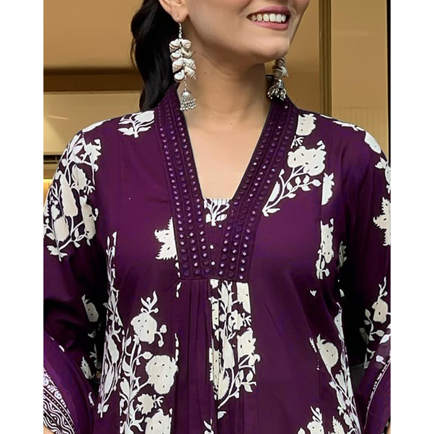 Toochki Womens Rayon Viscose Anarkali Printed Kurta With Palazzo & Dupatta Purple Color