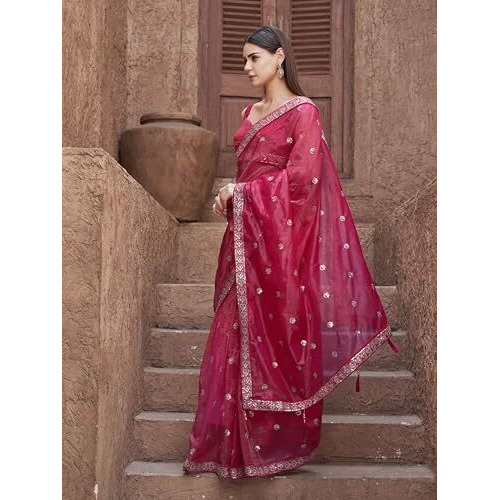 Womanista Womens Pink Colored Net Saree With Sequence Embroidered Lace(Ti6925_Pink_Onesize)