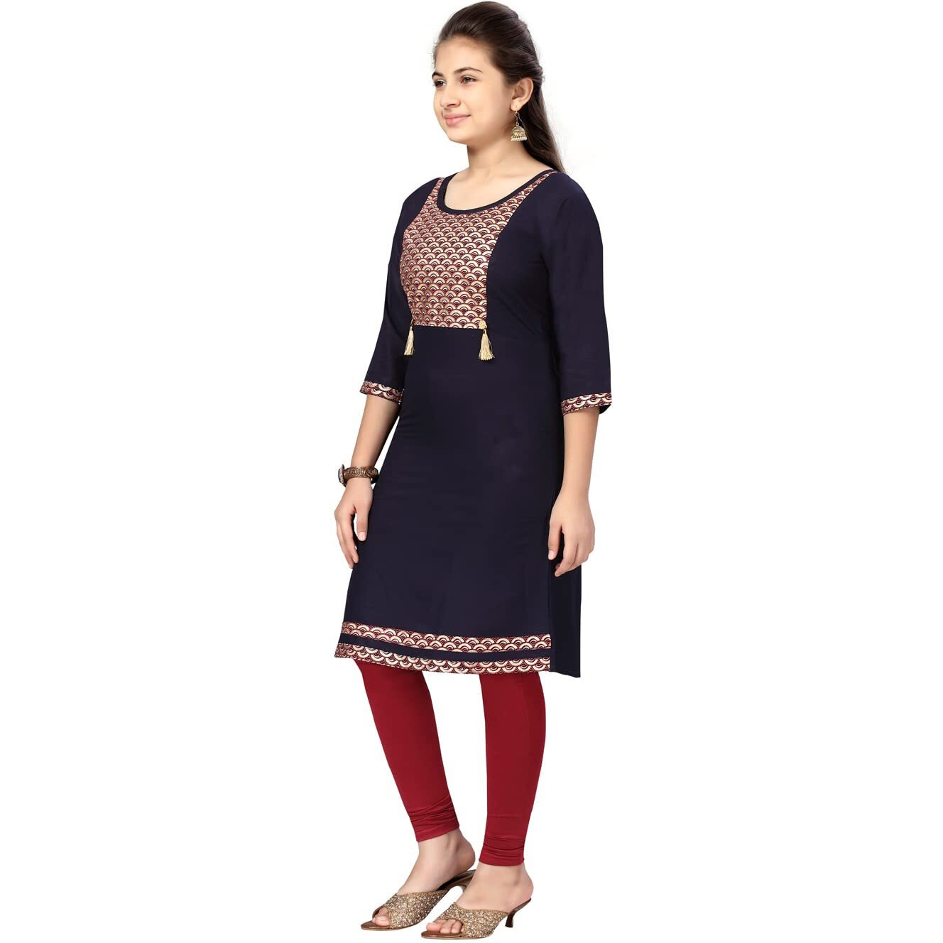 Aarika Girls Cotton Kurti Legging Set (Kl-E-22_Navy Blue-Maroon_36)