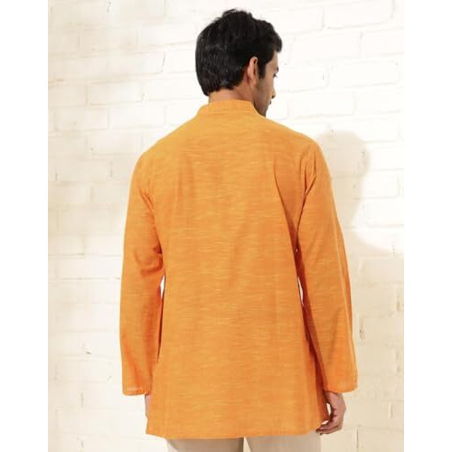 Fabindia Mens Cotton Woven Regular Short Kurta (1038367Mustard_Mustard