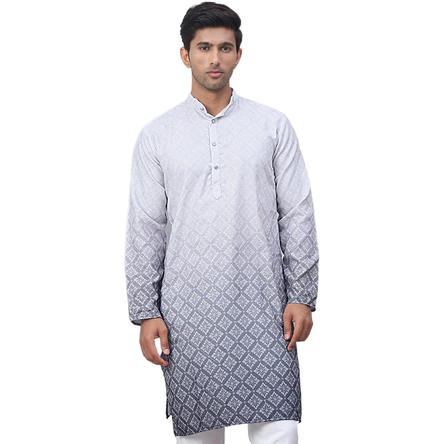 Jompers Grey Mens Ombre Pure Cotton Straight Kurta (Grey, S)
