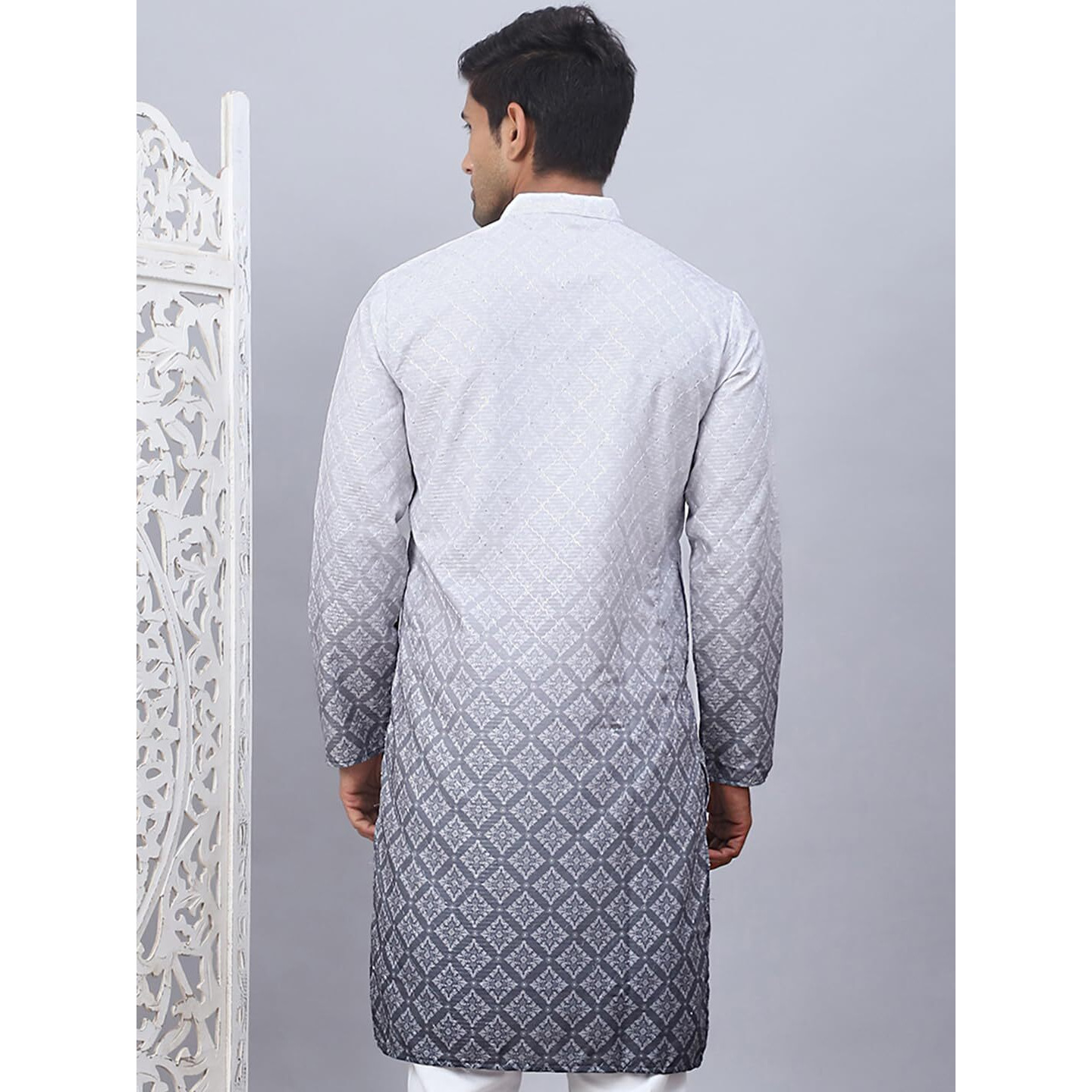 Jompers Grey Mens Ombre Pure Cotton Straight Kurta (Grey, S)