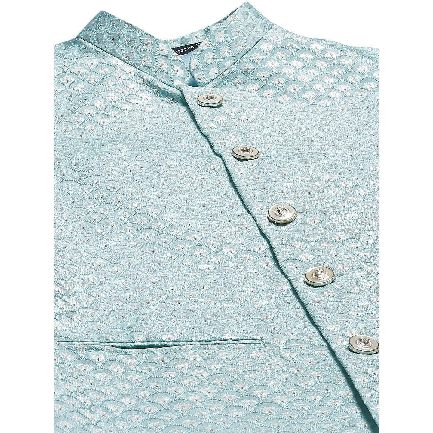 See Designs Men Sky Blue & White Solid Kurta Pyjamas With Nehru Jacket