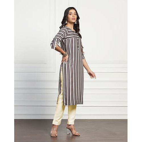 Tadkee Women Cotton Blend Printed Kurta With Pant (Nx-Kurti-Pant-Lining-110-Navy-Xxl) Brown