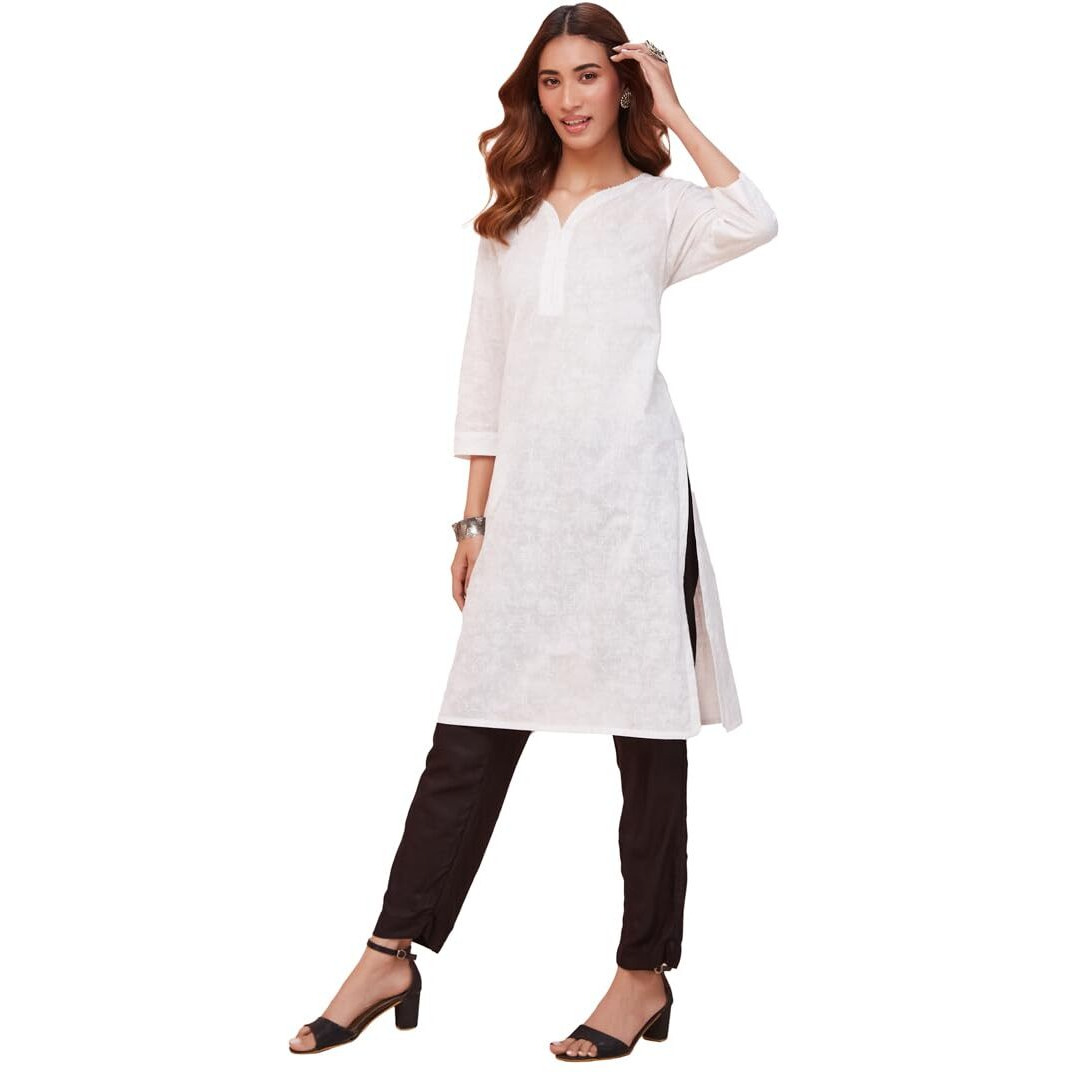 Fabindia Womens Cotton Printed Regular Kurta (1037328White_White